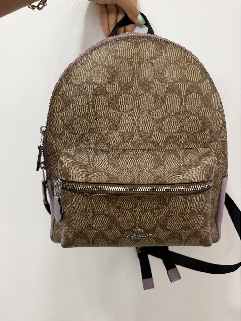 COACH Medium Charlie Backpack in Signature Leather with Brown All-Over Print